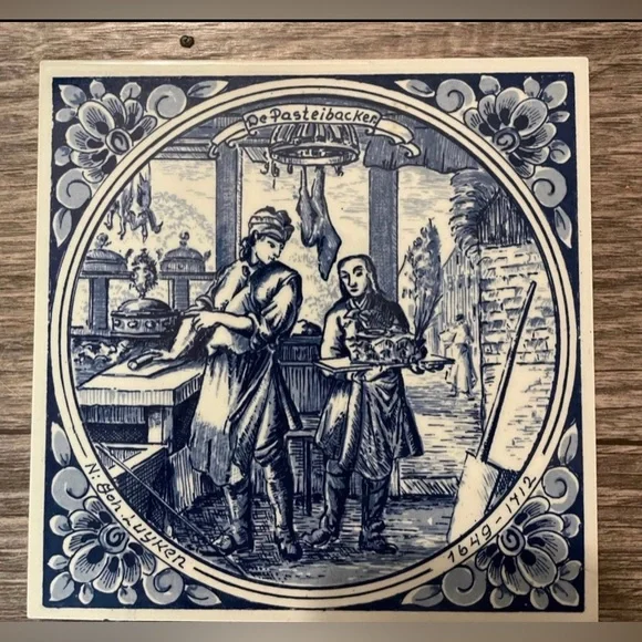 HAND-PAINTED IN HOLLAND -THE PHARMACIST & THE PASTEIBACKEN  Large Tiles - Picture 2 of 8